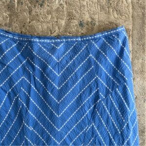 Anthropologie | Odille blue white cotton midi skirt with longer fishtail back